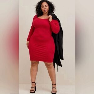 Torrid NWT Bright Cherry Red Mini Foxy Square Neck Bodycon Dress Size 1X 1